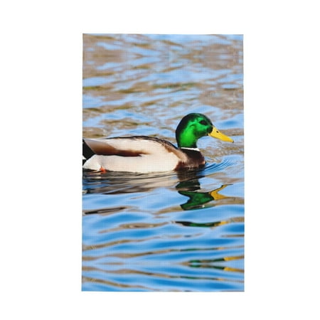

Absorbent Kitchen Towels Mallard Duck Swimming In A River Quick Drying Dish Towels for Kitchen Drying Soft Hand Towels with Lanyard for Kitchen Decor