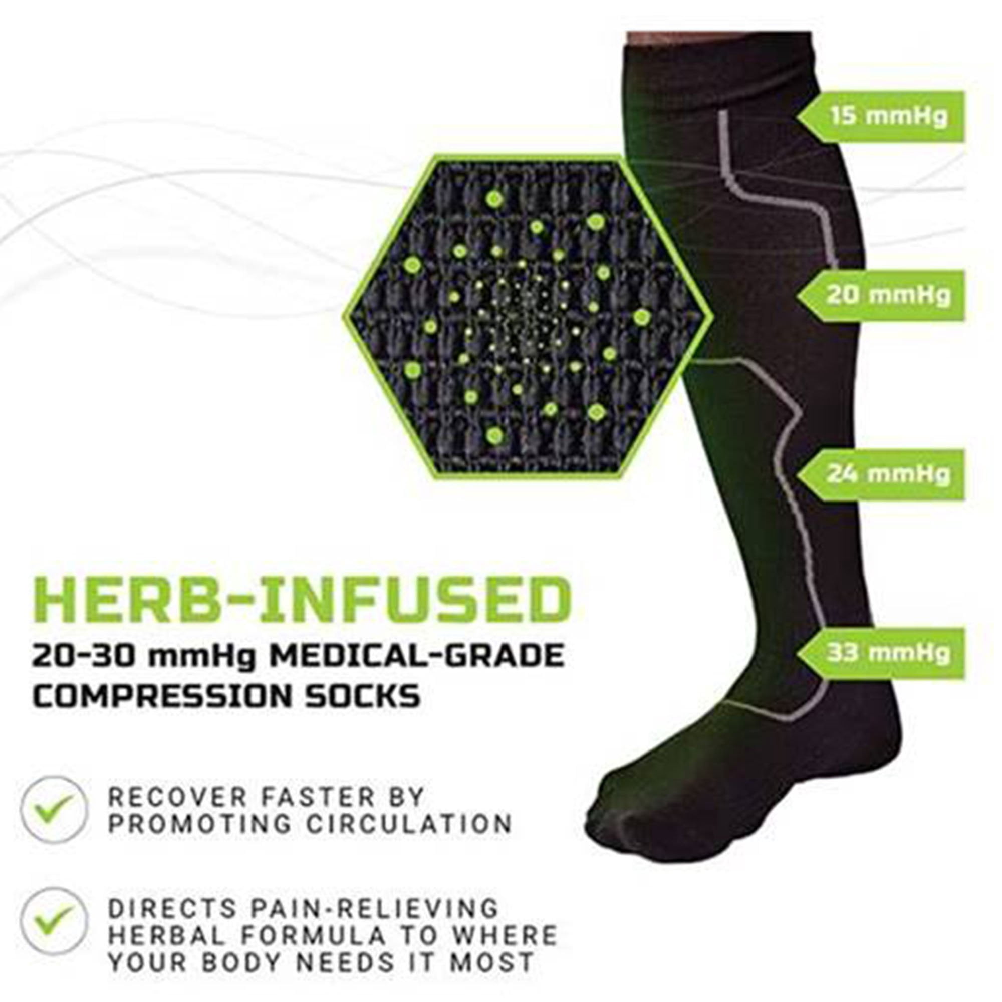 Green Drop Compression Socks - Herb-Infused, Natural Pain Relief - Knee High, Unisex, L/XL, 1 Ct