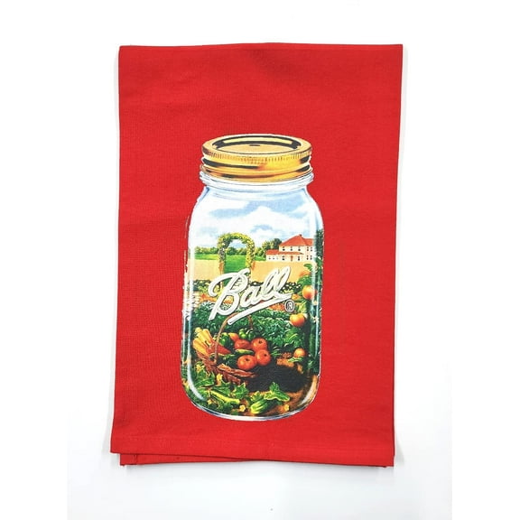 Country Farmhouse Ball Canning Tomato on Red - Tea Towel - Flour Sack Towel - 100% Cotton - 9" x 13.5" - Kitchen- Baking - Camper - Gift - White Toner Digital Graphics - OKT034 …