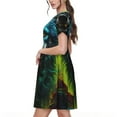thumbnail image 2 of Uemuo Fluorescent Wolf Print Womens Summer Dress Casual Swing Short Sleeve Sundresses Beach A-line Shift Dress, 2 of 6