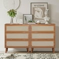 thumbnail image 2 of PORKISS Wooden 3 Drawer Dresser, Farmhouse Drawer Organizer with Hidden Handle, Rattan Chest of Drawers, Dressers for Bedroom, Living Room, Entryway Furniture, Walnut, 2 of 13