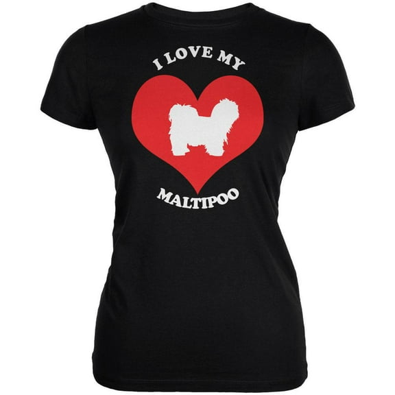 Valentines I Love My Maltipoo Black Juniors Soft T-Shirt - 2X-Large