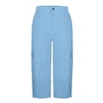 thumbnail image 6 of Lumtrix Cargo Capris For Women With Pockets Summer Casual Loose Capri Pants Plus Size High Waisted Work Button Down Cropped Pant Light Blue 2XL, 6 of 7