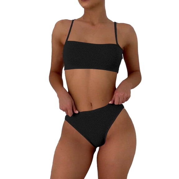 HAPIMO Women's Two Piece Swimsuit Slimming Design Padded Cups Vacation Style Look For Beach Outings Black L