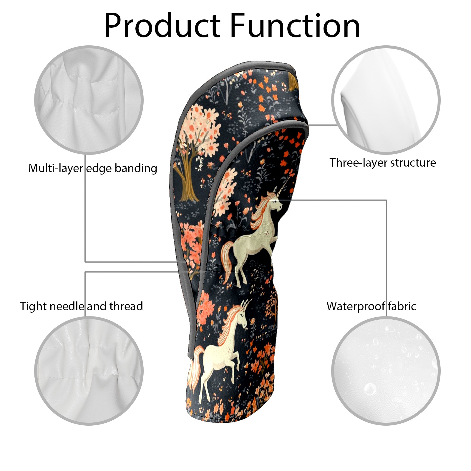 Golf Head Covers Cute Horse Pattern for Driver, Wood & Hybrid, Premium Waterproof PU Leather with Plush Lining, Animal Golf Gifts