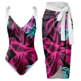 thumbnail image 1 of Gibobby Bañador de una pieza Traje de baño con estampado de flores y cuello en V para mujer Conjuntos de bikini con falda y delantal(Rosa caliente,CH), 1 of 4