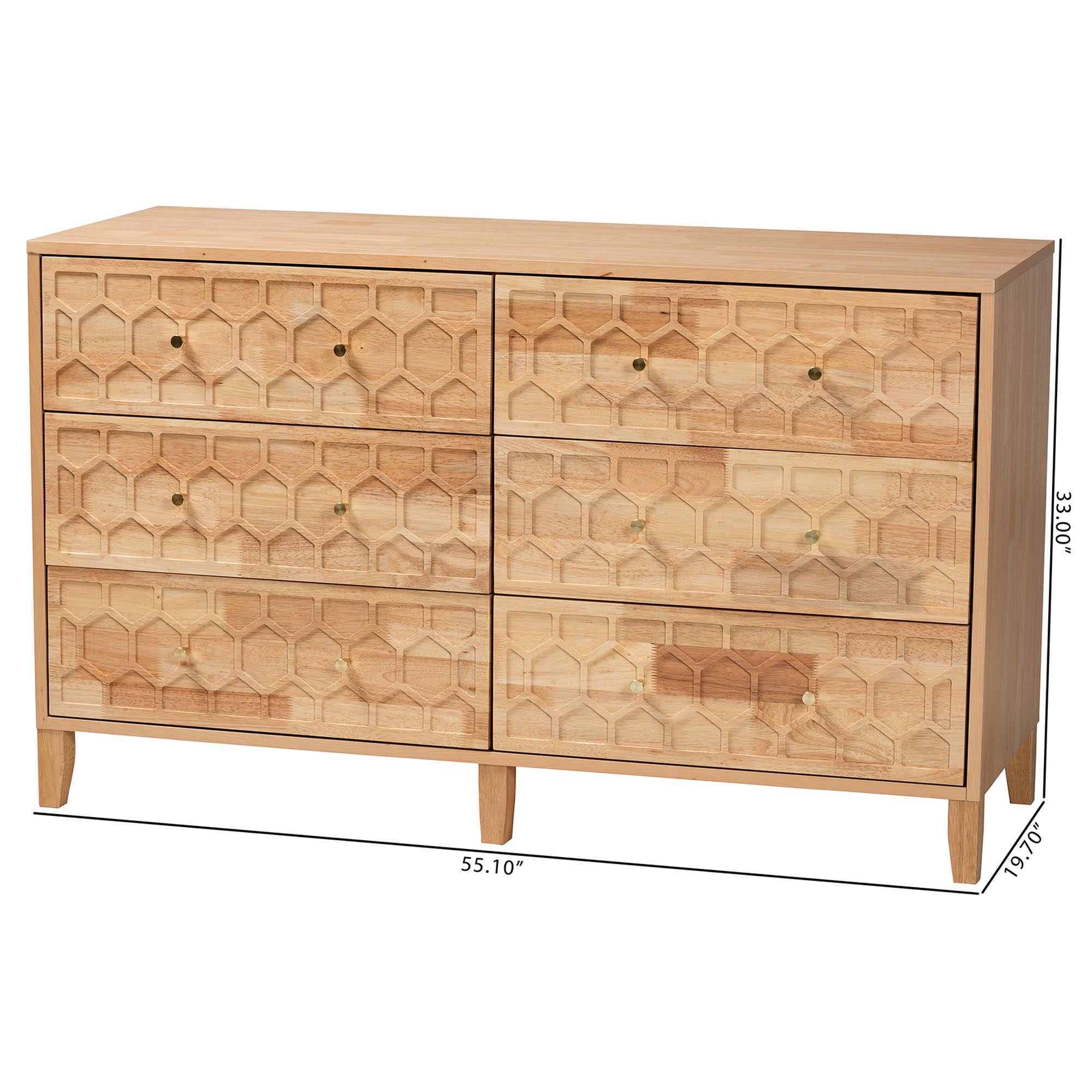 Baxton Studio Hosea Japandi Dresser, 6-Drawer, Natural