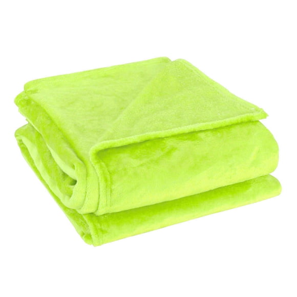 Unique Bargains Queen Size Soft Warm Fleece Blanket Throw Rug Plain Plush Flannel Blankets Lime Green for Home Bedding for Home