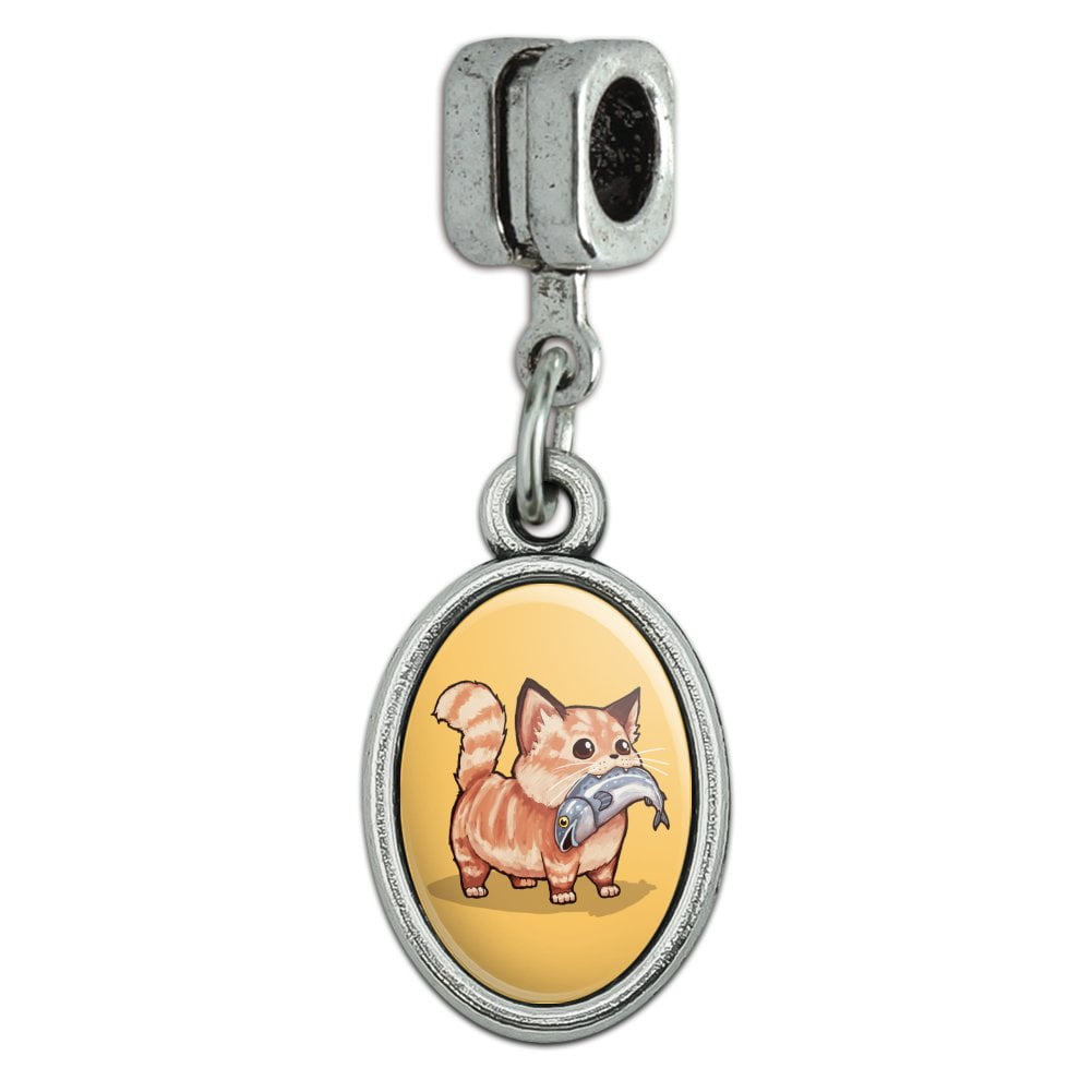 GRAPHICS & MORE Kawaii Cute Cat with Fish in Mouth Silver Plated Bracelet with Antiqued Charm GRAPHICS & MORE Kawaii Cute Cat with Fish in Mouth Silver Plated Bracelet with Antiqued Charm