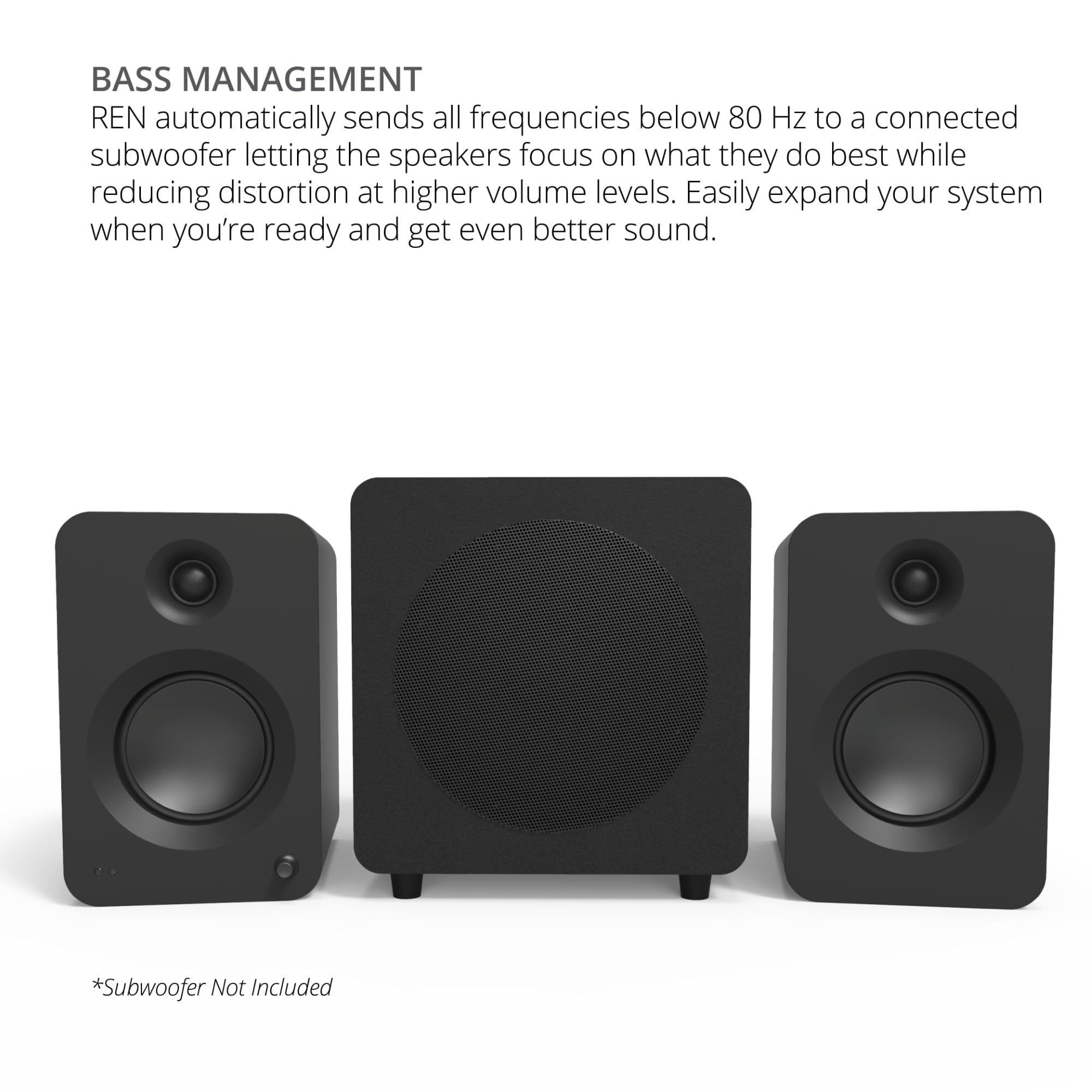 Kanto REN MB Bluetooth Powered Bookshelf Speakers - Matte Black Pair with a Kanto SUB8VMB Sealed Powered 8" Subwoofer - Vinyl Black (2024)