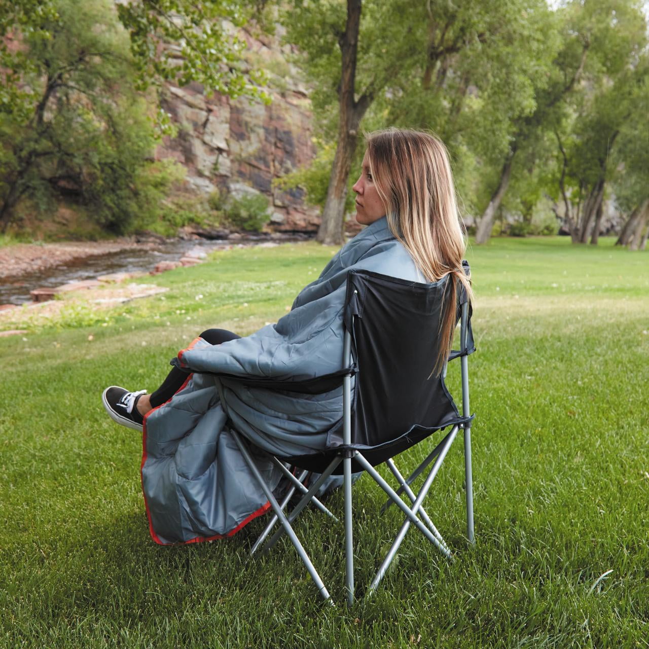 Ozark Trail Gray Packable Blanket, 70 in x 60 in