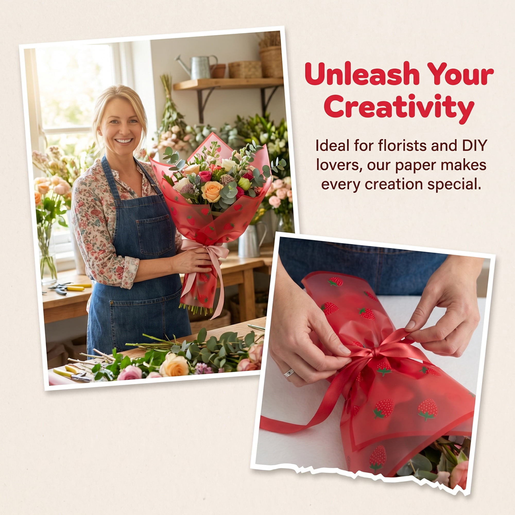 Unique Bargains Strawberry Gift Wrapping Paper Sheets for Floral Gifts Red 22.4"x 22.4"