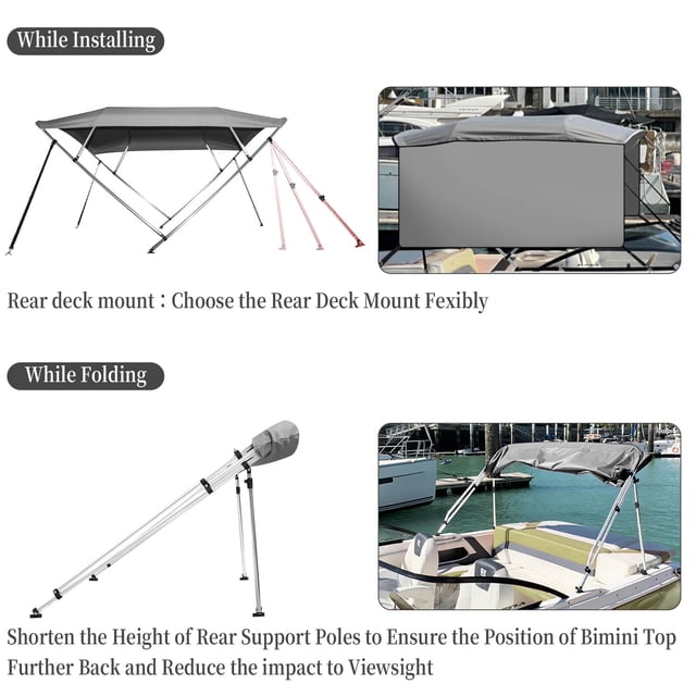 Bingirl 1 Piece Marine Bimini Top - Light Gray, 8 Feet Long, 54 Inches High, 67 - 72 Inches Wide