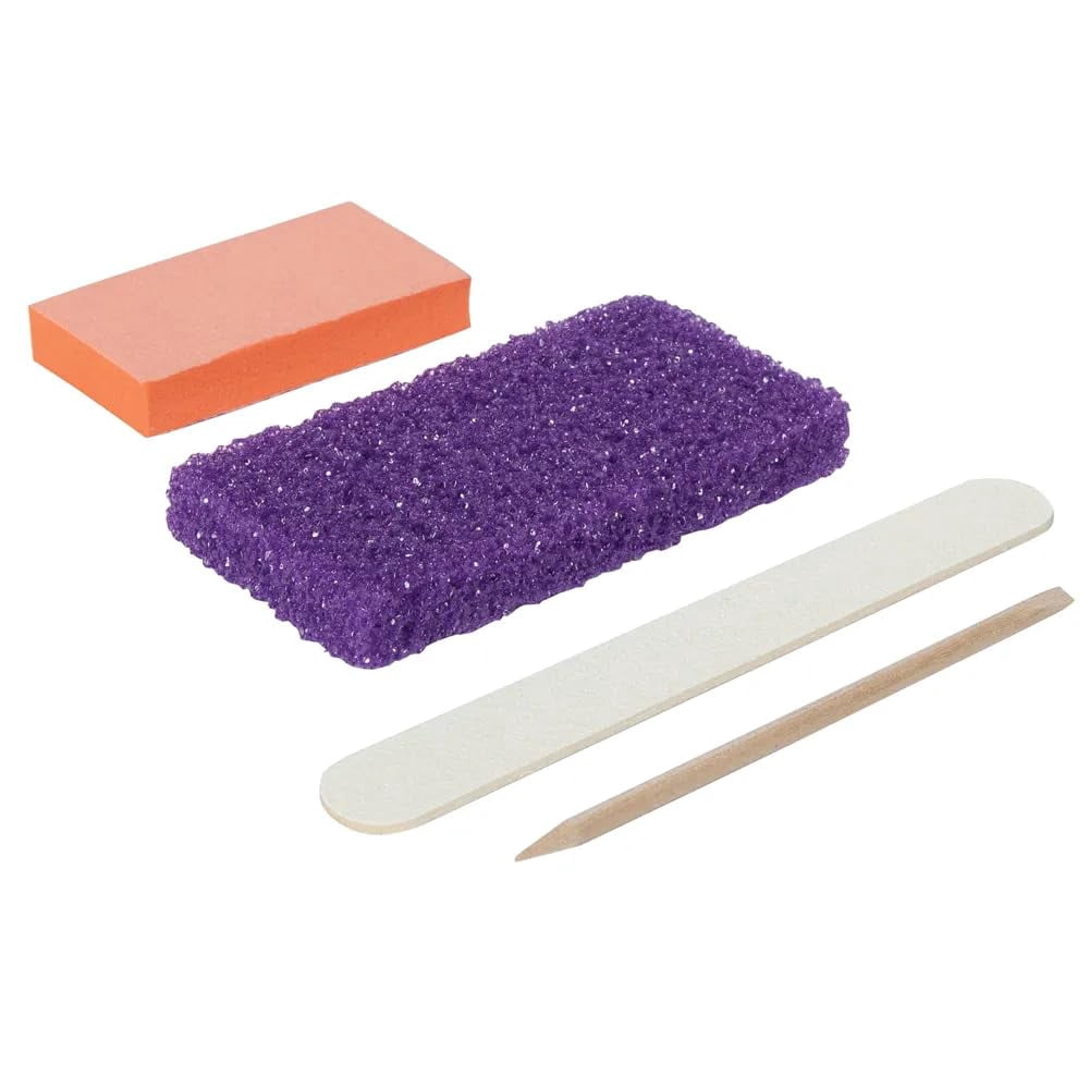 ForPro 4-Piece Pedi Kit, 100-Count, Individually-Packed Pedicure Set, Purple Pumice Pad, White Wood Nail File 80/100 Grit, Orange Mini Buffer 80/100 Grit, Wood Stick