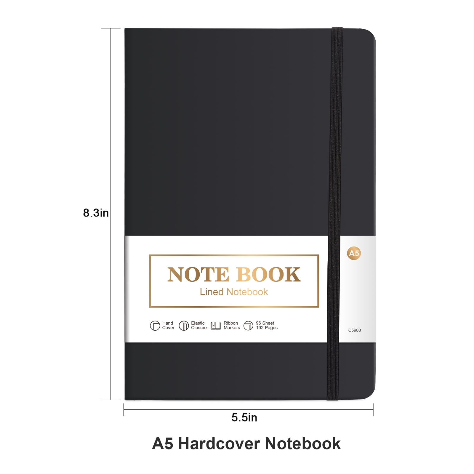 Vivin 8 Pack Lined Journal Notebooks for Writing, 192 Pages, 5.5 x 8.3 inch, Hardcover, Black