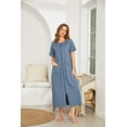 thumbnail image 2 of Robes pour Femmes Fermeture Éclair devant Manches Courtes Robe de Maison Longueur Complète avec Poches Vêtements de Détente, 2 of 6