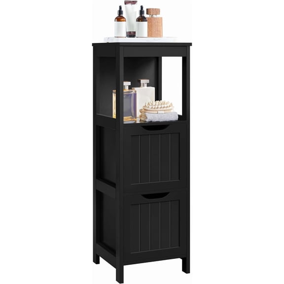 Small Bathroom Floor Cabinet with 2 Removable Drawers, Slim Storage Organizer Rack Stand for Bathroom, Kitchen, Corner, Small Space, Black