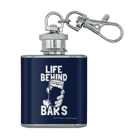 Life Behind Bars Drinking Funny Humor Stainless Steel 1oz Mini Flask Key Chain