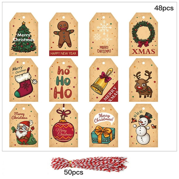 Okwish Christmas Gifts Tags With DIY Red And White Ropes Gift Card Cute Small Labels Vintage Decor Party Supplies Christmas Ornaments