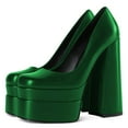 thumbnail image 3 of YDN Women Classic Platform Square Closed Toe Pumps Slip On Chunky Block High Heels Sexy Party Dance Bridal Dressy Shoes Size 14 Green, 3 of 6