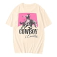 thumbnail image 3 of Graphic Tees for Women Comfortable Summer Casual Modern Round Neck Letter Printed Short Sleeved Top T Shirt Beige 3XL, 3 of 3