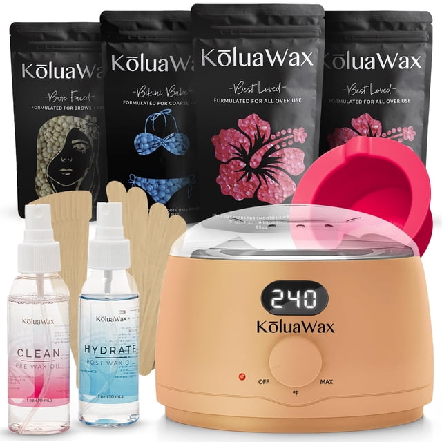 Kit de depilación KoluaWax Premium con calentador digital de cera 400 g
