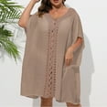 thumbnail image 2 of yillto Women Cotton Linen Cover up Loose V Neck Short Sleeve Summer Beachwear Coverups for Womens, 2 of 4