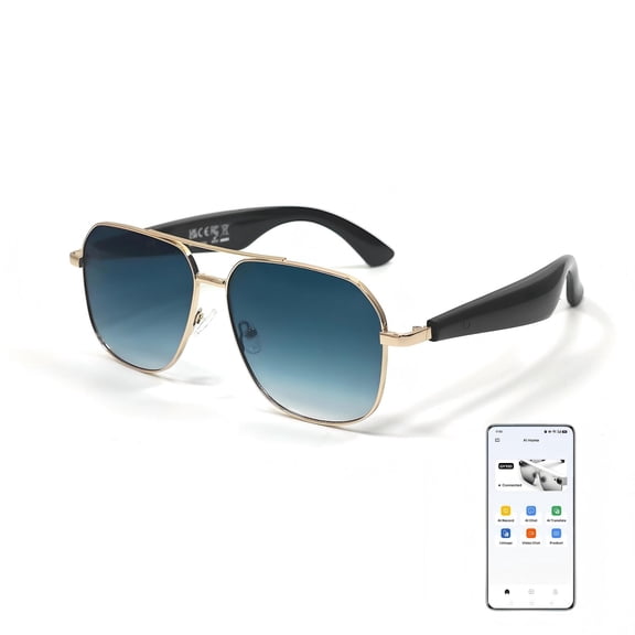 Ai Smart Bluetooth 5.4 Glasses, Real-Time 140 Languages Language Translator Sunglasses with Open-Ear Audio, UV400 Protection & Anti-Glare Aviator Glasses for Men and Women