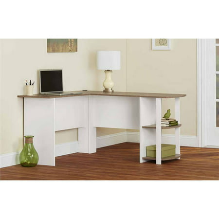 Photo 1 of Ameriwood Home Dakota L-Shaped Desk with Bookshelves, White/ Sonoma Oak
