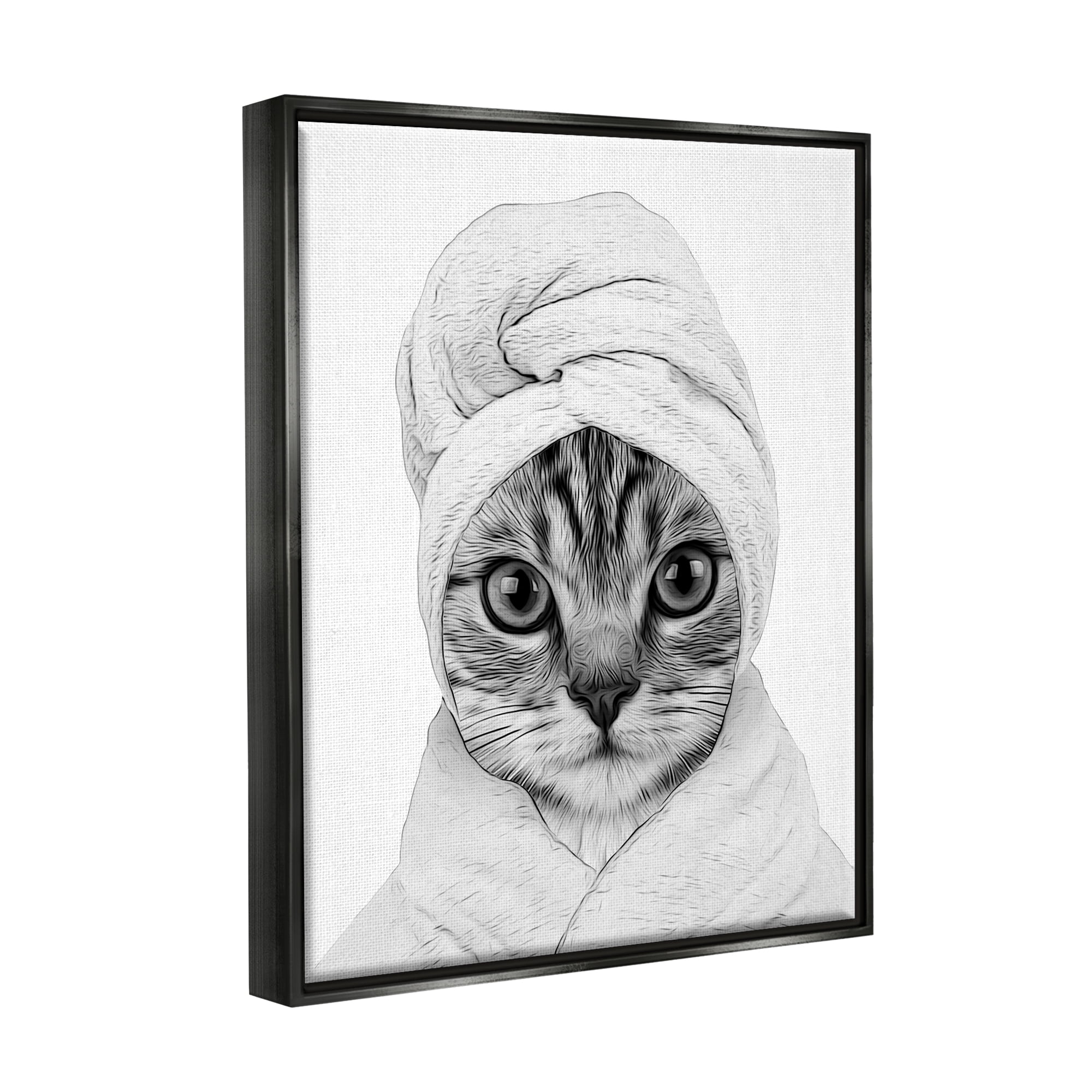 Stupell Industries Funny Cat In Bathrobe Portrait Animals & Insects Painting Black Floater Framed Art Print Wall Art