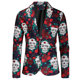 thumbnail image 3 of Gorro navideño de anime para hombre, chaqueta azul y roja, divertido árbol de Navidad, muñeco de nieve, estampado, blazer de un botón, frente abierto, trajes de trabajo de oficina para negocios, 3 of 5