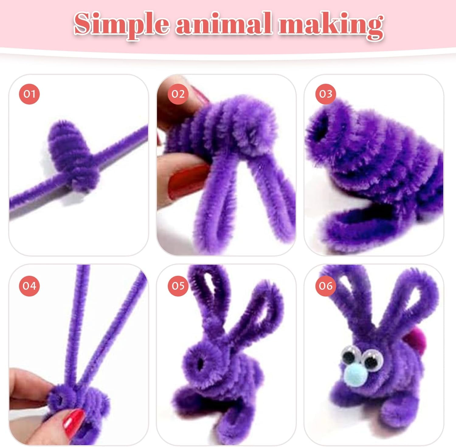 Pipe Cleaner Flower Kit Flexible Pipe Cleaners and Flower Stems with Green Craft Thread and Ribbon for DIY Floral Arrangements Kids Art Craft Projects School Classroom Creative Supplies