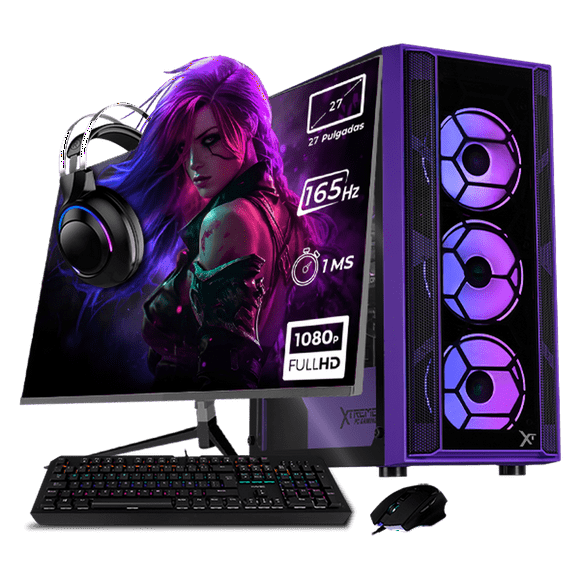 Xtreme PC Gaming AMD Radeon RX 6600 Ryzen 7 5700 32GB SSD 1TB Monitor 27 165Hz WIFI Violet