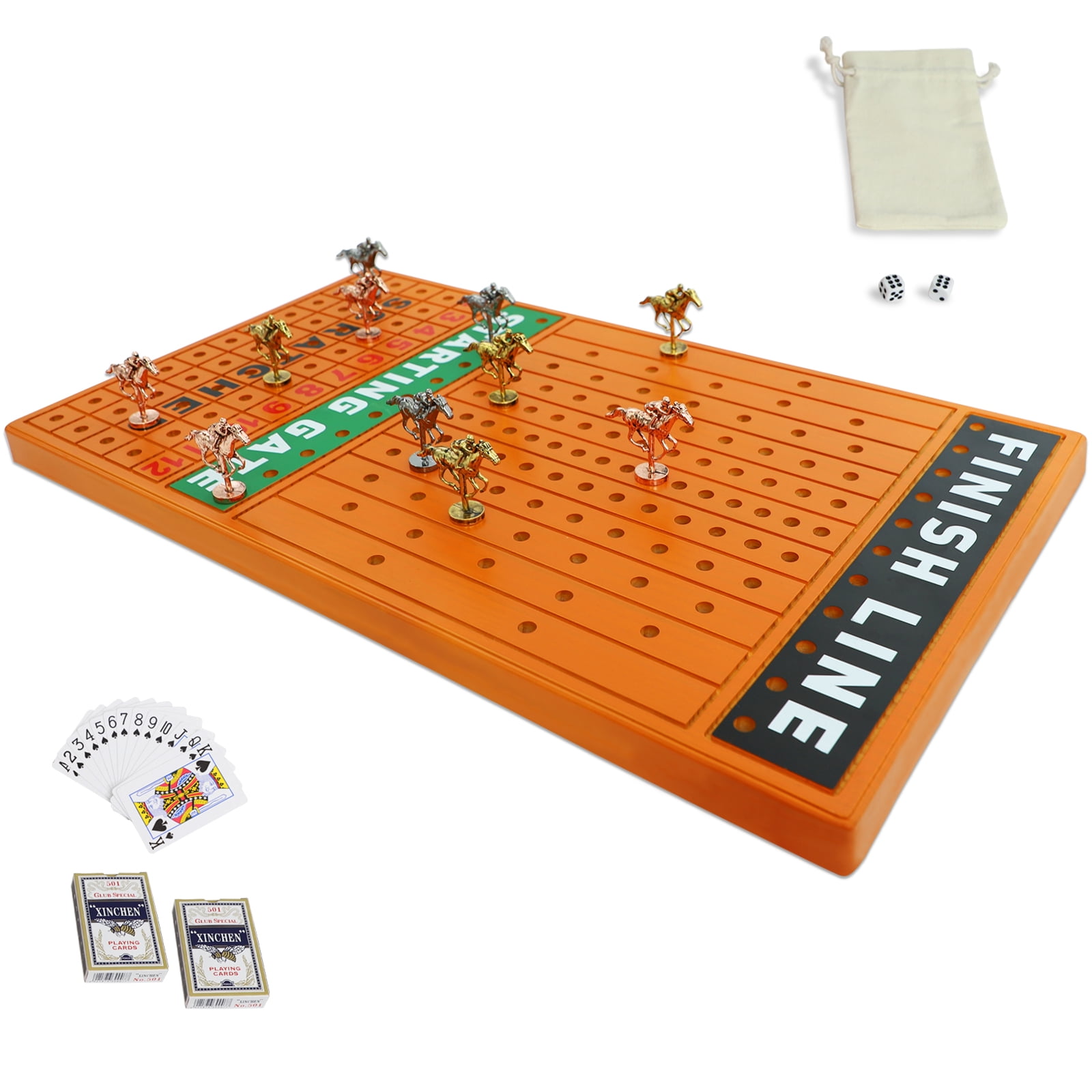 HOROW Horse Race Board Game, 11 Metal Horses, 4 Dice, 2 Poker Sets, 21x11.8x0.8 Inches