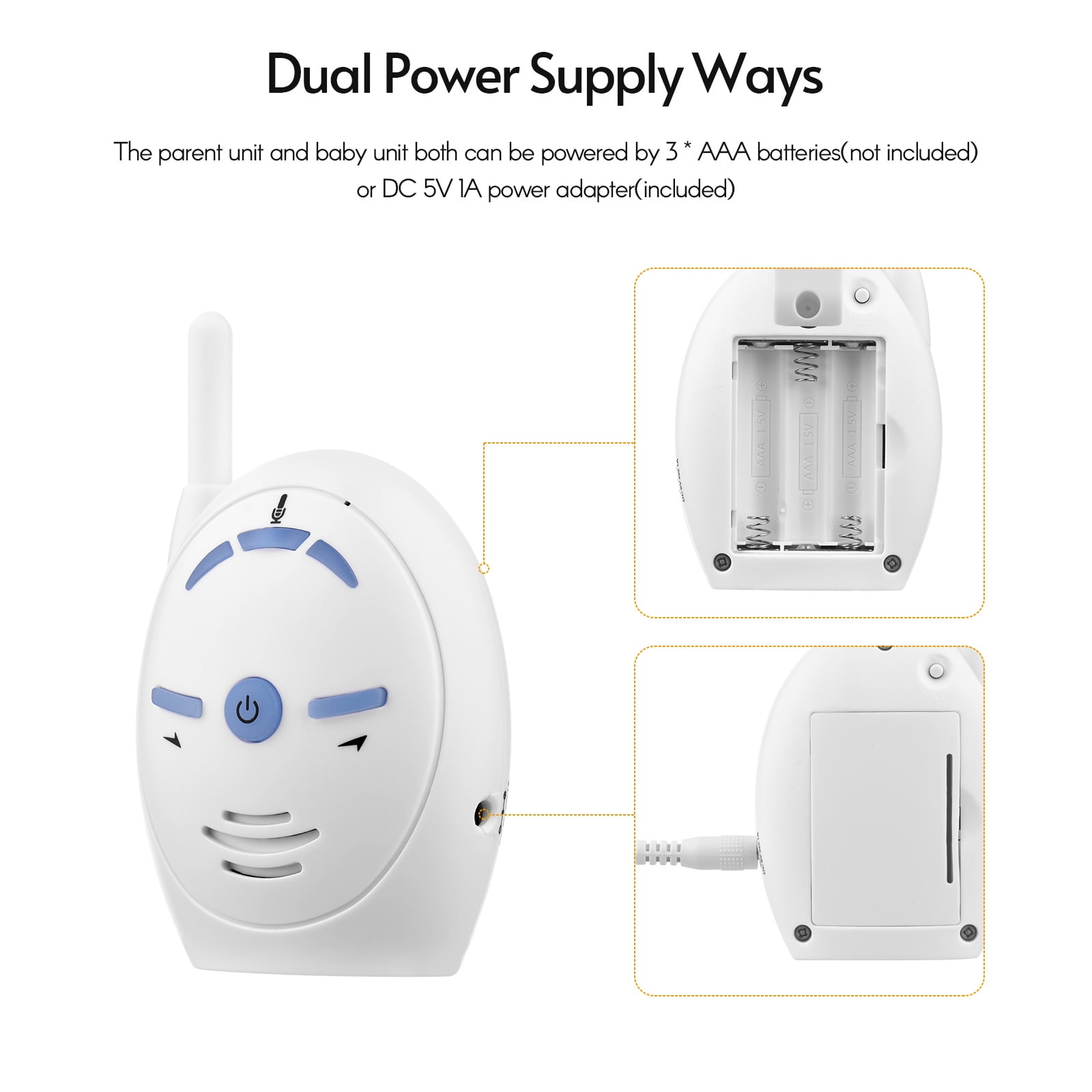 Nieyigj 2.4G Wireless Audio Baby Monitor with Two-Way Talk and 200M Range, White / 2.4G 无线婴儿监护器 (7.87 inches / 20 cm)