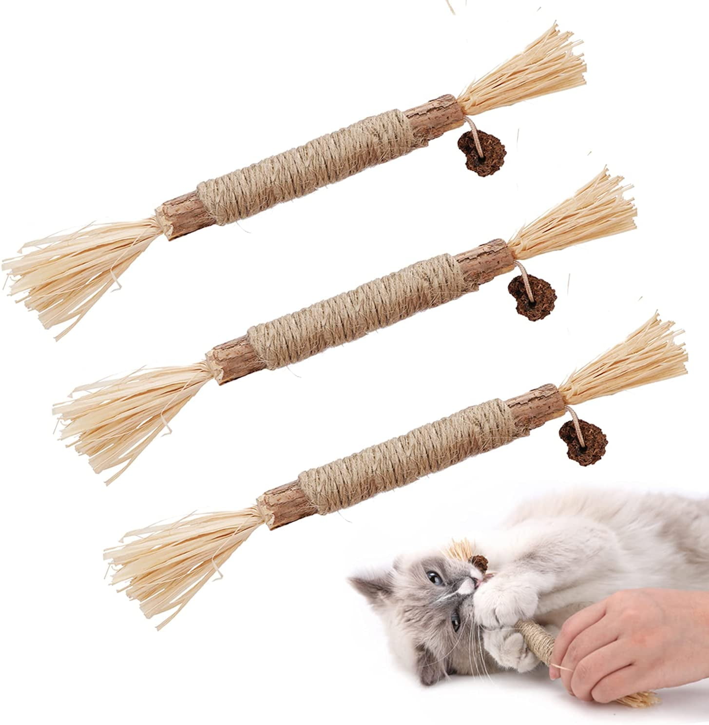 3 Pacs Cat Toys Silvervine Sticks for Indoor Cats Dental Care Cat Treat Pet Toys Calm Cat Anxiety and Stress Natural Catnip Cat Chew Toys for Kittens Teeth Cleaning 