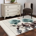 thumbnail image 5 of Teal Blue Floral Area Rug 4x6 Washable Rug Non Slip Vintage Rustic Botanical Beige Wooden Large Area Rug Indoor Floor Carpet for Entryway Bedroom Kitchen Living Room Home Office Dining Room Nursery, 5 of 8