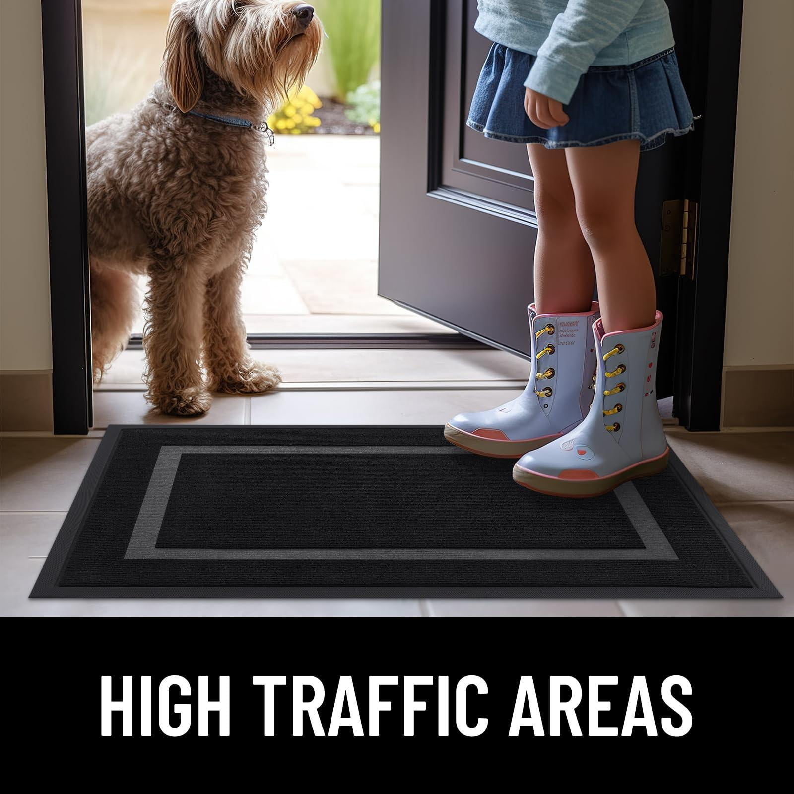 Smiry Door Mats For Inside, Low Profile Dirt Trapper Front Door Rugs, Fade Resistant Doormats For Outdoor Entrance, 36"x24", Black