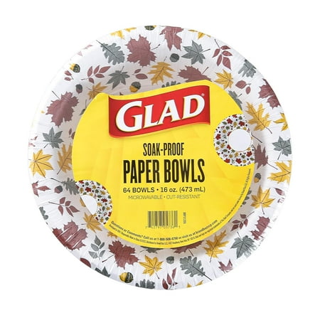 Round Disposable Paper Bowls, Falling Foliage Design - Heavy Duty, Soak Proof, Cut-Resistant, Microwavable Bowl for All Foods & Daily Use, 16 Oz, 64 Count