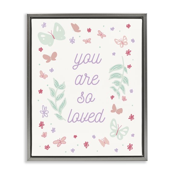 Stupell Industries Cottage Floral You Are So Loved Gray Floating Frame Canvas Art, 17 x 21, by Sweet Melody Designs