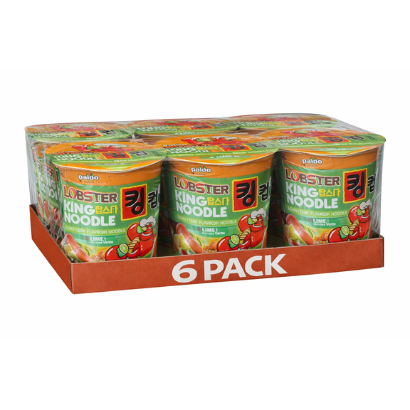 Paldo King Lobster Noodle Lime Flavor, 6 Bowl Case, 3.88 oz Each, Korean Instant Noodle Soup
