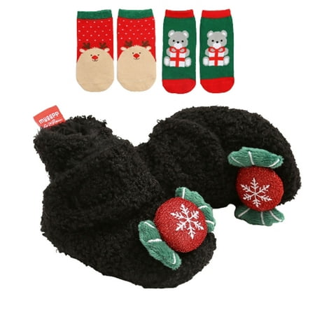 

0-6 Months Girls Plush Slip On House Slippers with Memory Foam Christmas Fleece Baby Shoes Shoes Socks Baby Shoes Soft Sole Toddler Shoes Warm Shoes Black