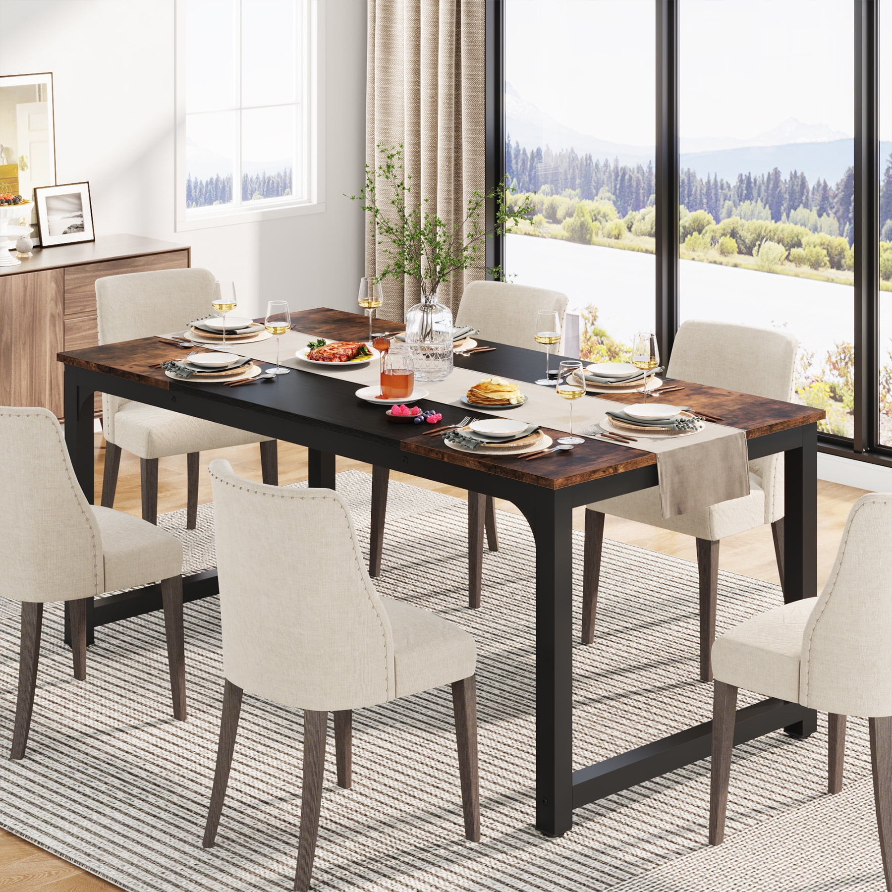 Tribesigns 62.99-Inch Dining Table with Metal Legs and Tribesigns 62.99-Inch Dining Table with Metal Legs and