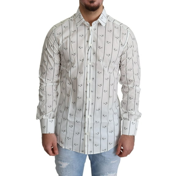 Dolce Gabbana White Bee Print Cotton Button Down Shirt