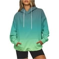 thumbnail image 2 of Dazajoo Women's V Neck Hoodies Long Sleeve Sweatshirt Drawstring Pullover Trendy Gradient Color Hooded Tops with Pocket 2024 Fall Oversized Sweatshirts for Women,Green,XXL, 2 of 7