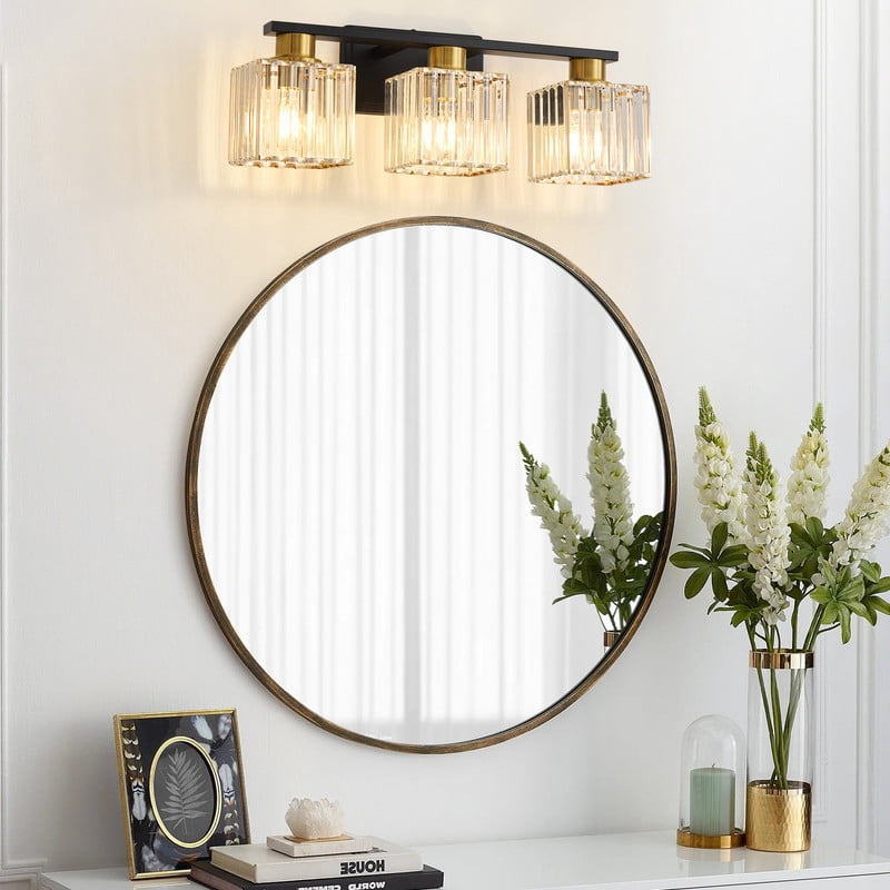 Deyidn Modern Bathroom Vanity Light 3-Lights Modern Black Gold Brushed Brass Finish Crystal Bathroom Wall Light Bathroom Vanity Light Fixtures