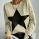 thumbnail image 3 of Suéter Suéter básico con estampado de estrellas, suéter informal de gran tamaño para mujer, traje diario holgado Kuymtek Blanco T S para Mujer, 3 of 7