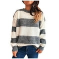 thumbnail image 5 of Tnhcen Women's Color Block Sweater Loose Fit Knit Top Striped Round Neck Pullover Soft Nylon Spandex Material Fall Winter Casual Wear S-L, 5 of 7