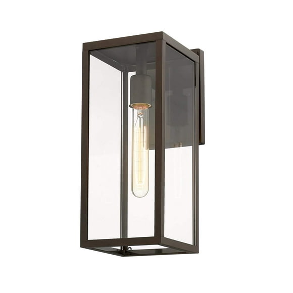 Bestshared Outdoor Wall Lantern, 15"H 1-Light Exterior Wall Sconce Light Fixtures,Wall Mounted Single Light, Wall Lamp with Clear Glass (Oil Rubbed Bronze, 1 Pack)