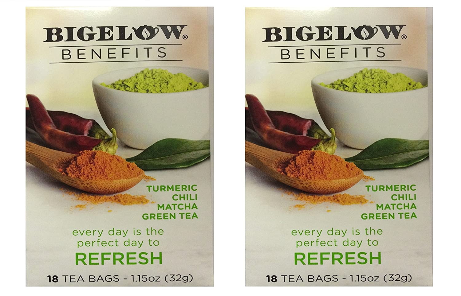 Bigelow Benefits Turmeric, Chili, Matcha green tea, PACK OF 2. 36